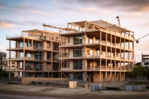 A Cross Laminated Timber Mid Rise Building Under Construction, Showcasing the Sustainable and Innovative Approach to Modern Architecture