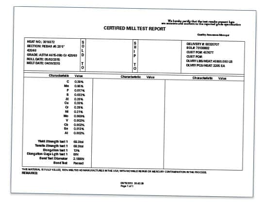 Mill Test Report